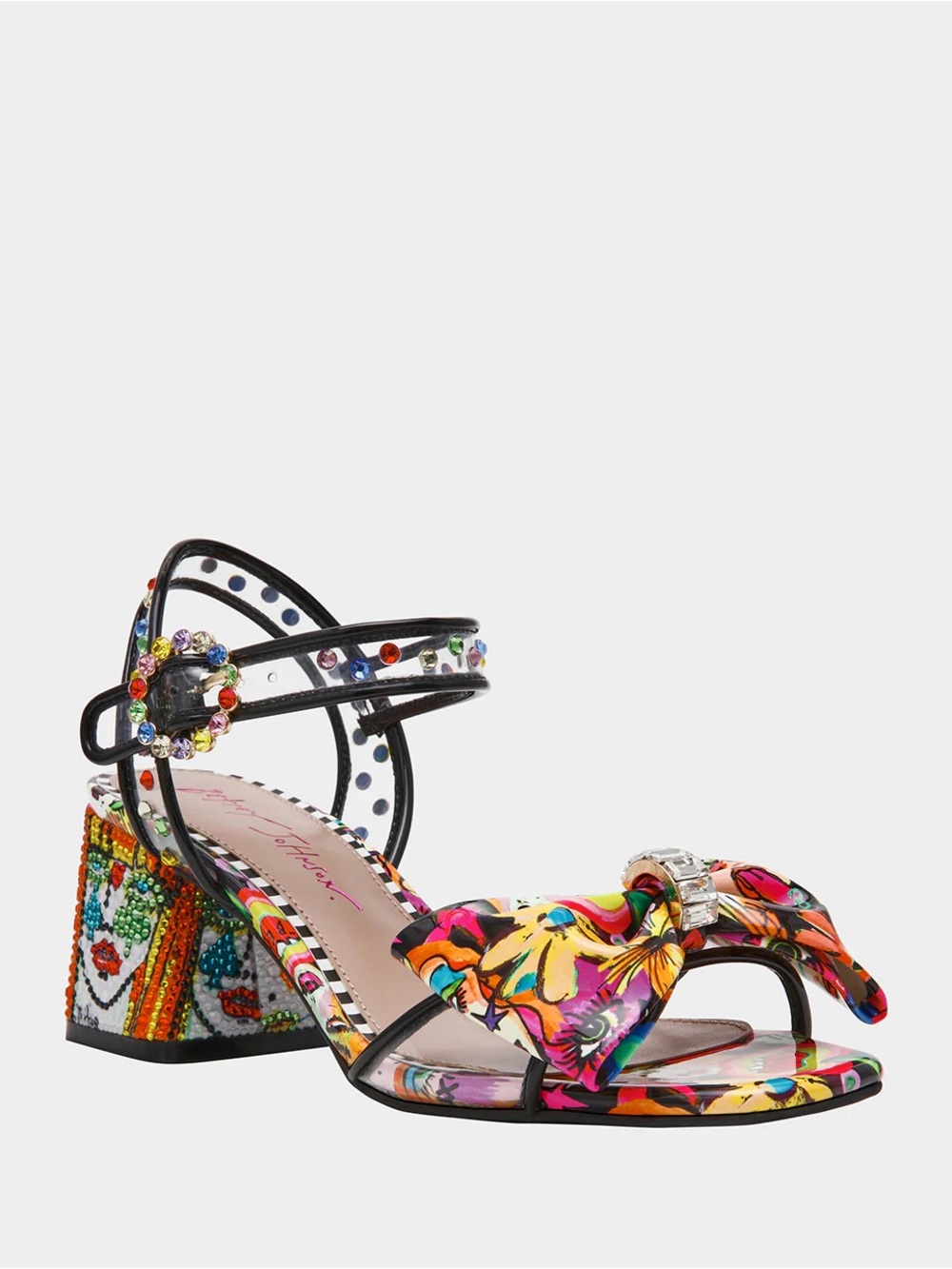 Like New!! Betsey Johnson Multicolor Embellished Block Heel Sandals - Picture 2 of 12